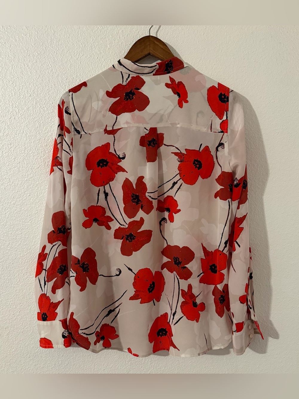 J Crew Silk Chiffon Poppy Print Button Up Long Sleeve Blouse Size 8 - Picture 10 of 10